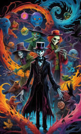 art of a person with a hat and a bird on the head