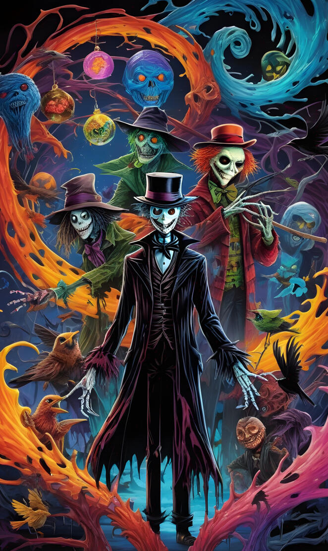 art of a person with a hat and a bird on the head