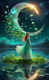 a rooster standing in water with a bright light in the background