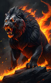 a black lion with a red mane