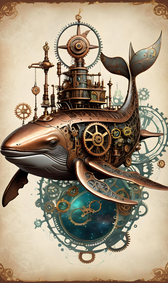 robot wale floating in space