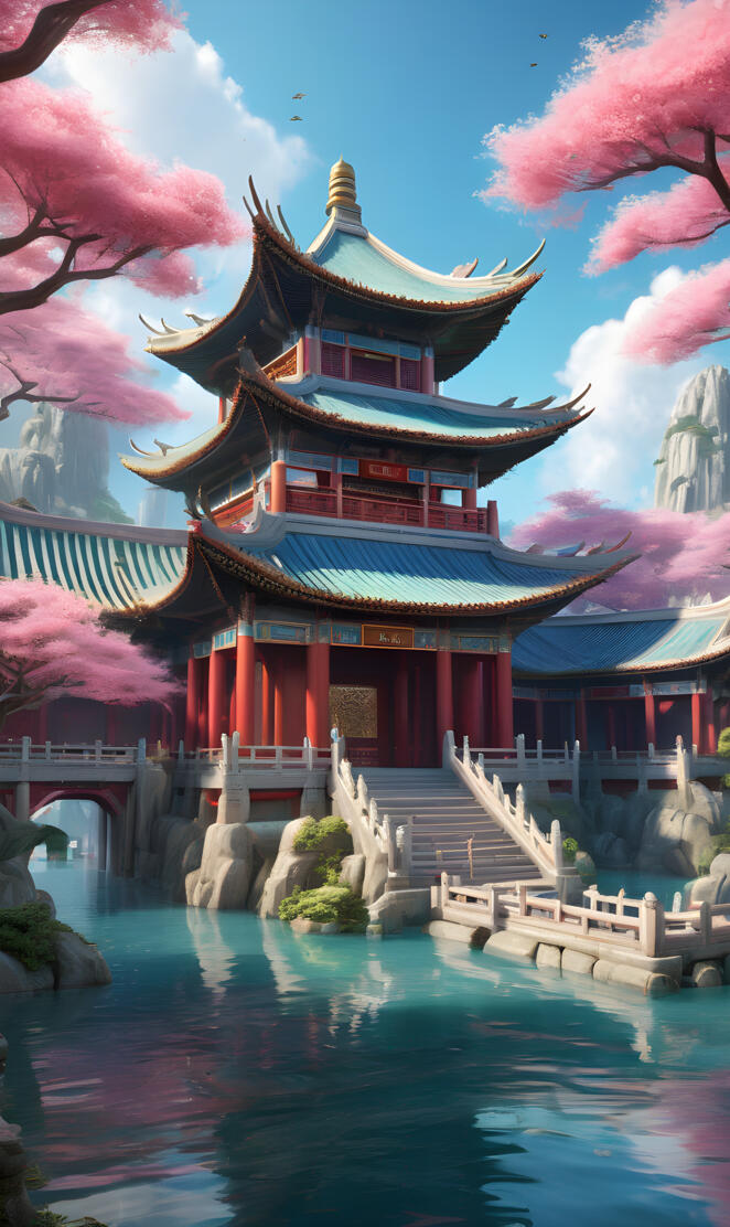 Chinese temple over water