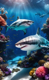 a group of fish swimming in the water