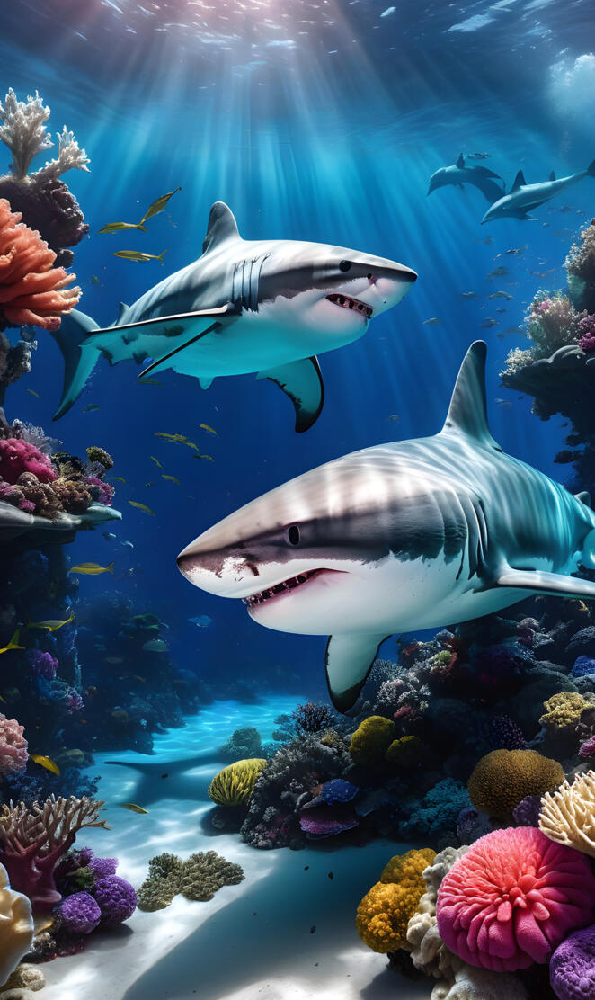 a group of fish swimming in the water