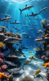 underwater with sharks