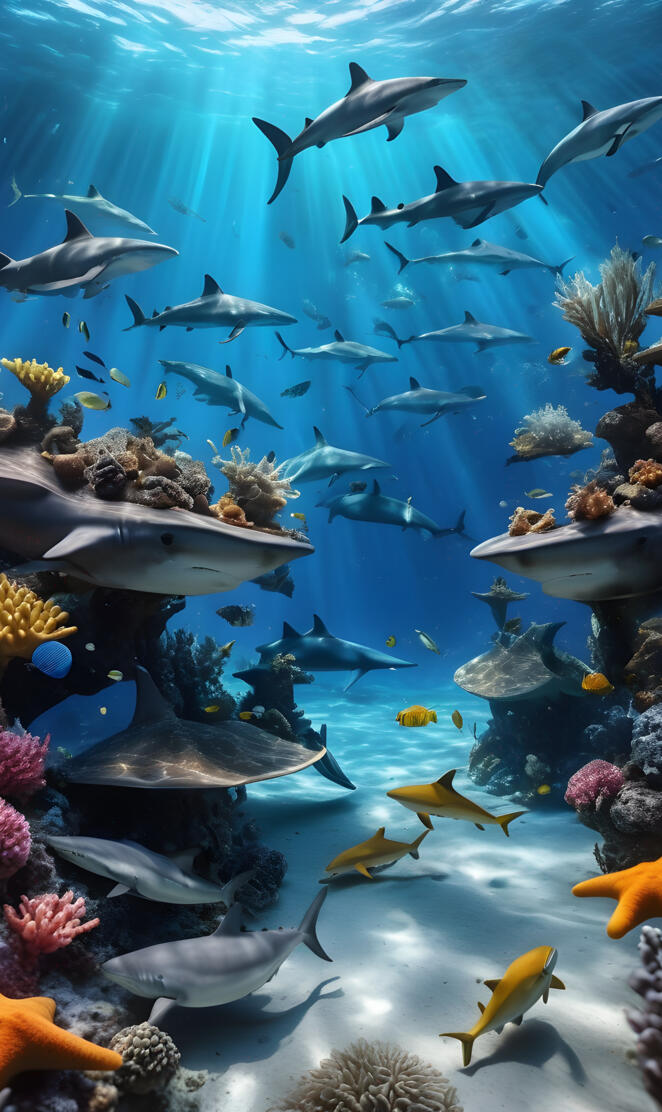 underwater with sharks