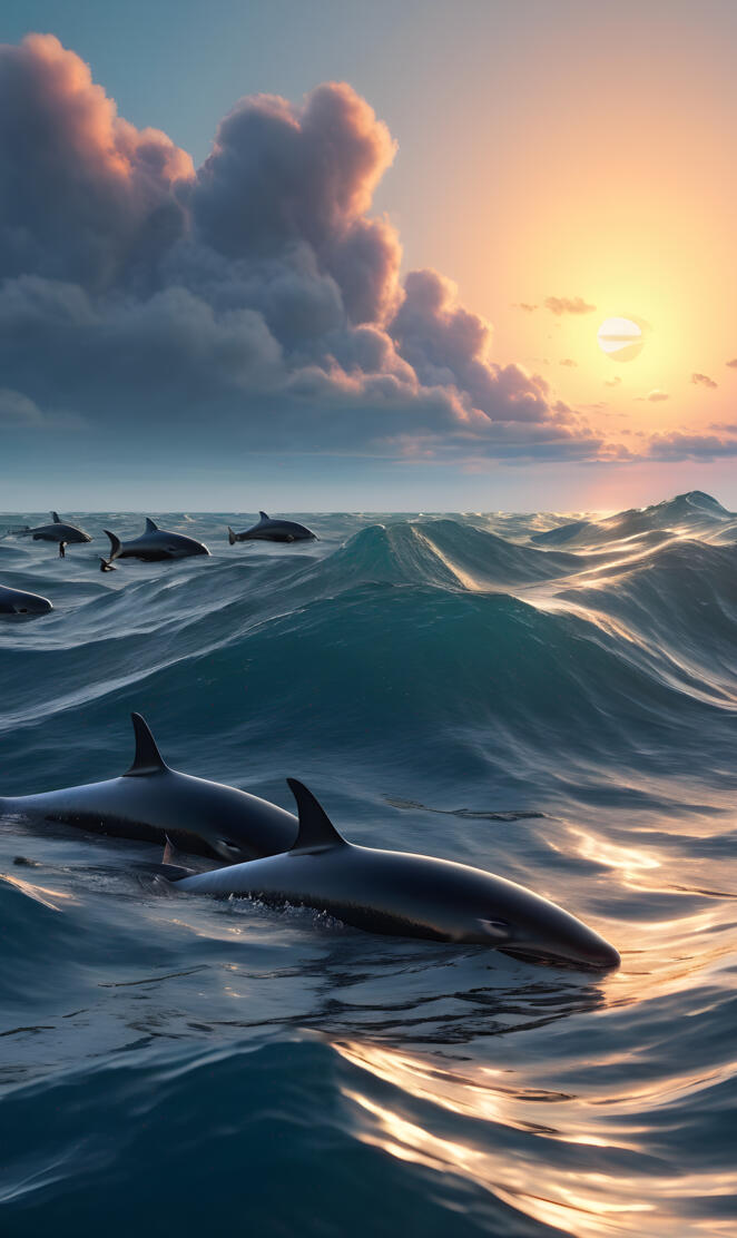 Dolphin Pod at Sunset