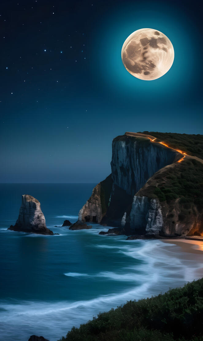 a moon over a beach