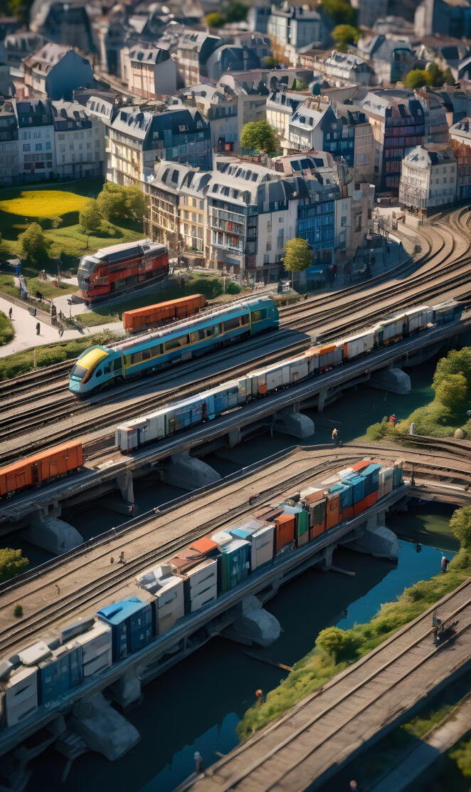 a train travels down the tracks