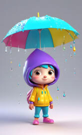 a doll with a rainbow umbrella