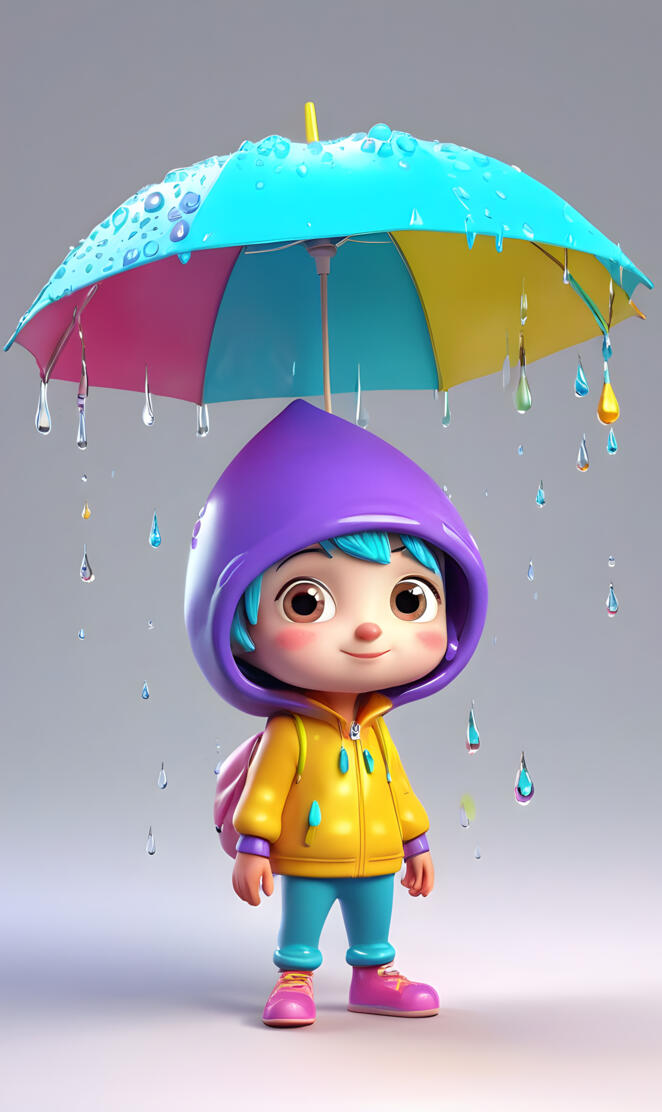 a doll with a rainbow umbrella