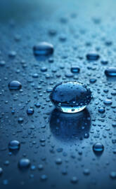 a blue drop of water on a surface