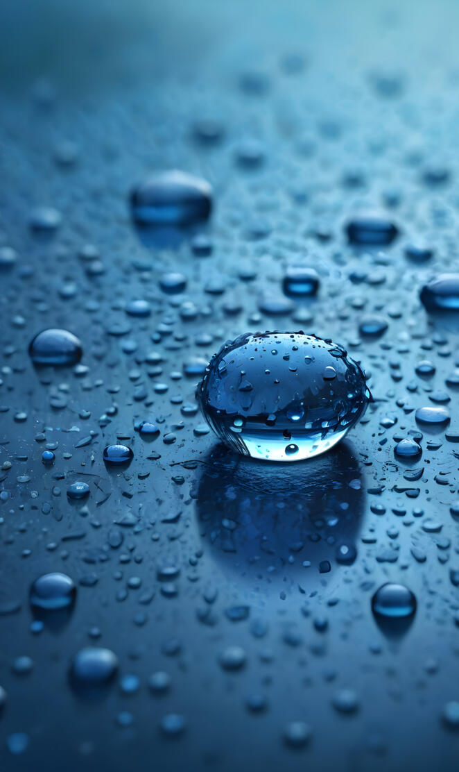 a blue drop of water on a surface