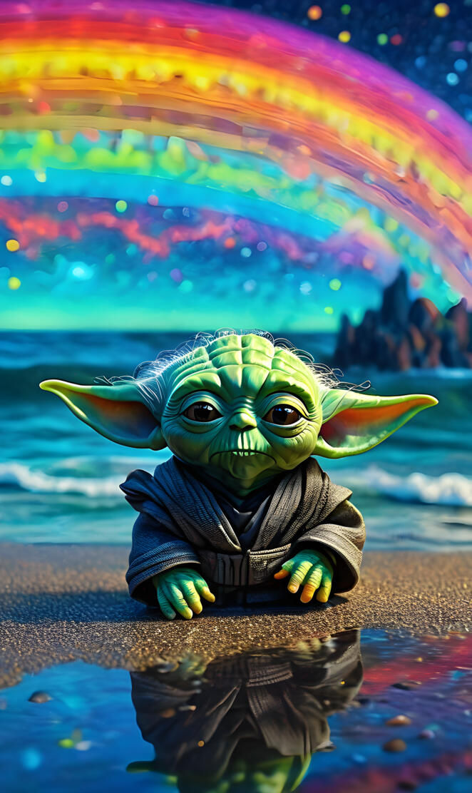 Realistic Yoda with Rainbow