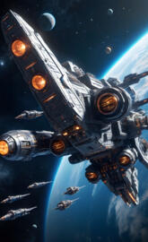 Espaconave giant combat spaceship, with cannons on turrets, in outer s