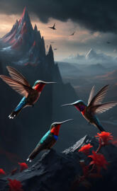 humming birds flying in the sky