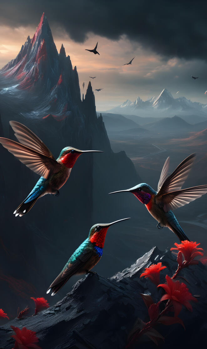 humming birds flying in the sky