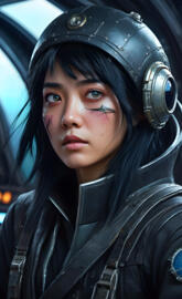 Crew Member with face markings aboard her spaceship