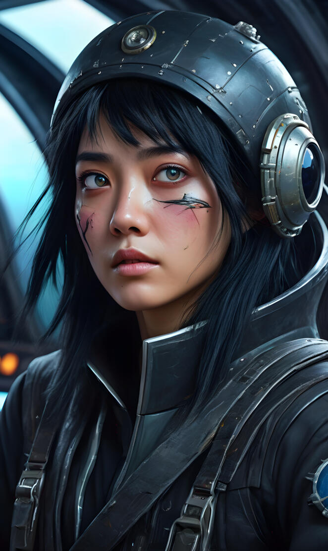 Crew Member with face markings aboard her spaceship