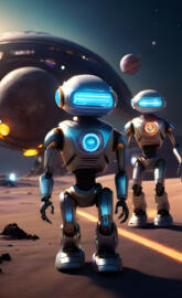 a robot with a light saber