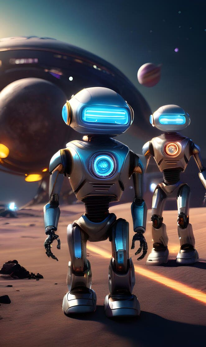 a robot with a light saber