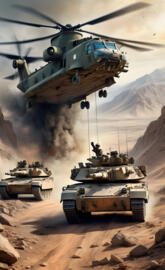 a group of military vehicles with smoke coming out of the back