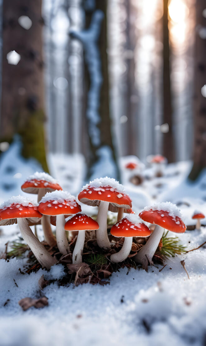 Mushrooms snow