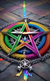 rainbow pentagram with chainmail border