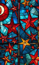 pop art stained glass with red stars