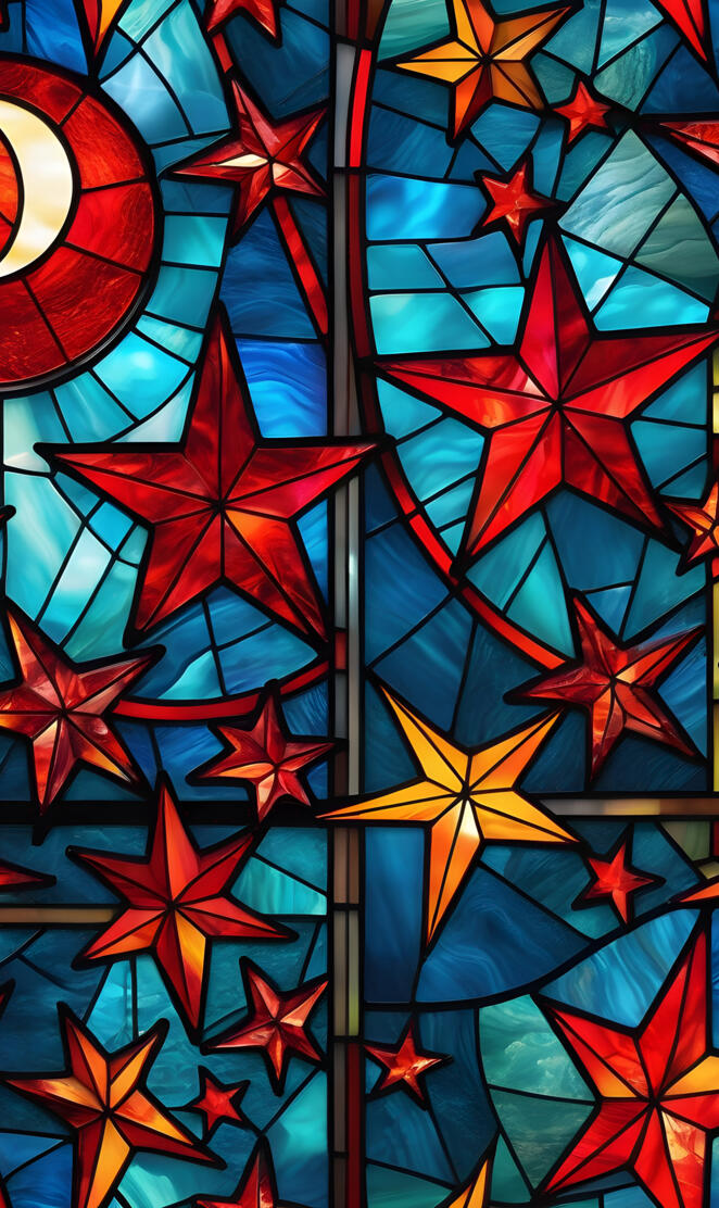 pop art stained glass with red stars