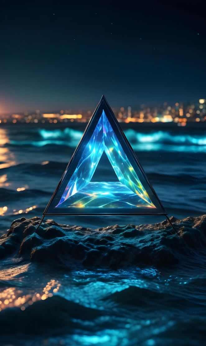 a large blue circular object in the water with a city inside