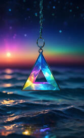 a blue ornament from a chain in space