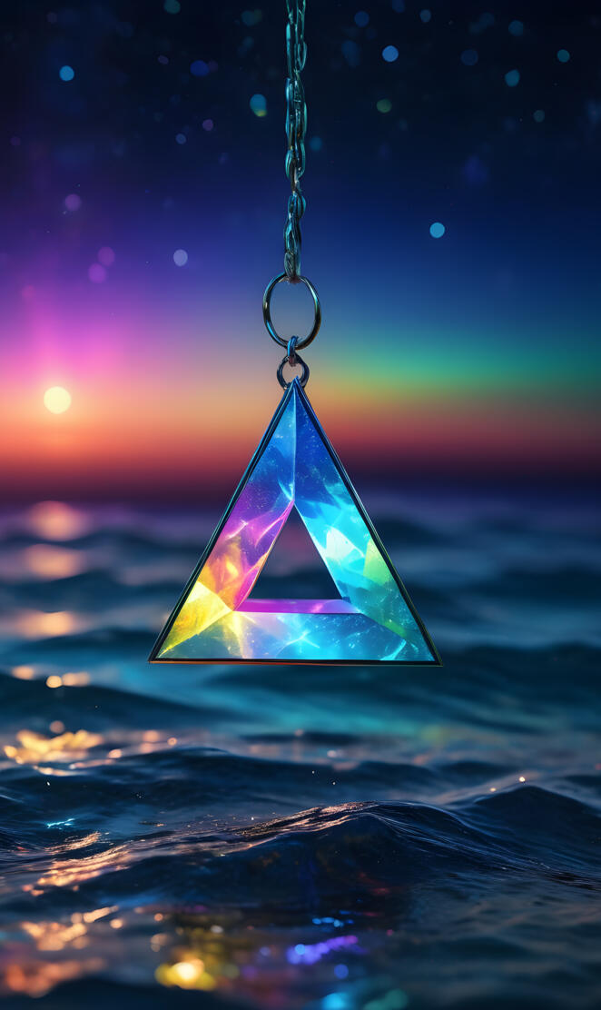 a blue ornament from a chain in space