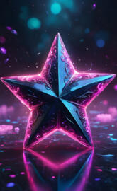 black glass star with pink blue cyan