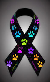 peg awareness ribbon, black with multicolored paw prints