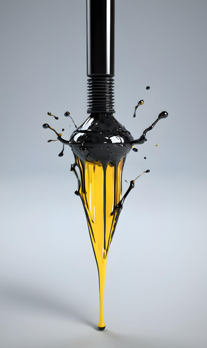 a close-up of a black and yellow ink drip