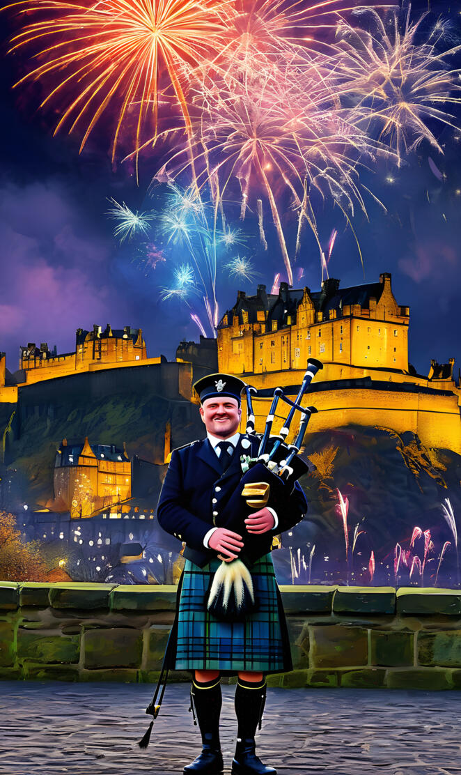 Scottish Bagpiper at New Year
