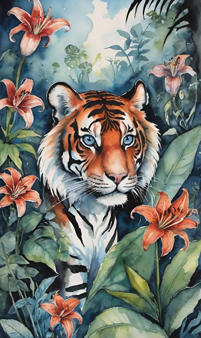 Tiger and Tiger Lilies