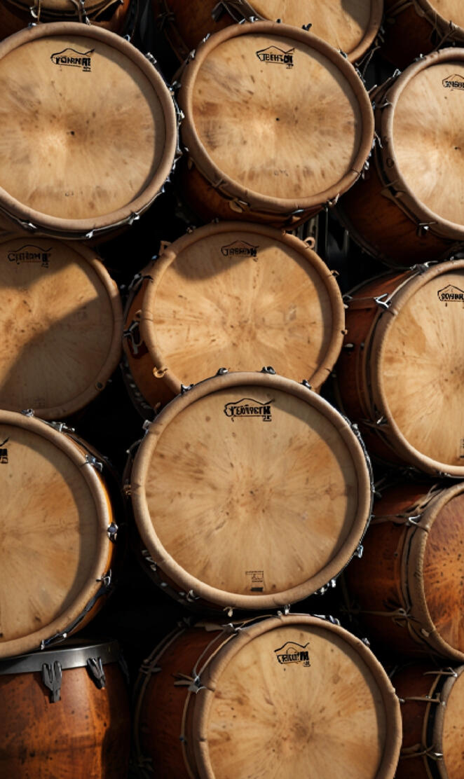 Drums, music, set of drums arranged together