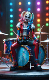 HARLEY QUINN SITTING ON DRUM KIT