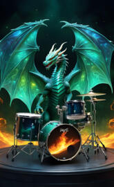 a green and gold drum set