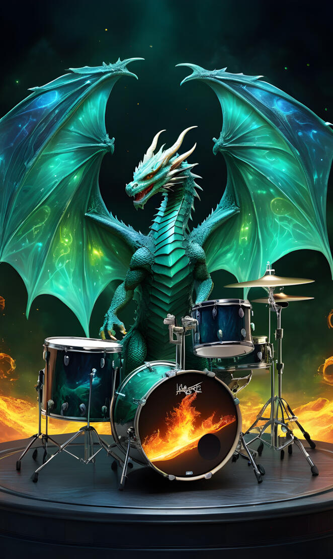 a green and gold drum set