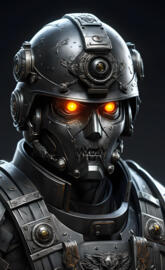 Steel mask, glowing eyes