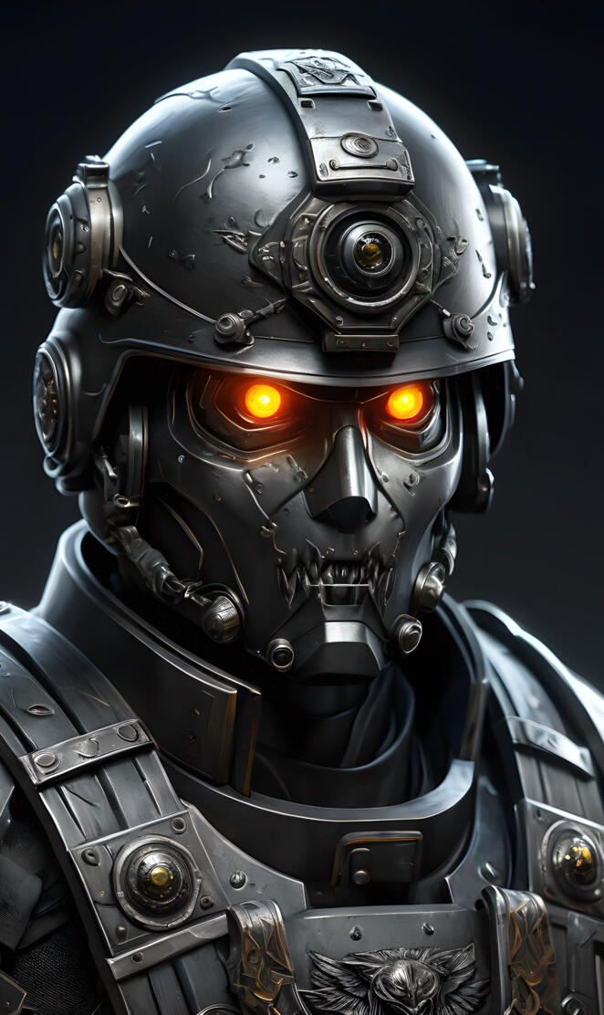 Steel mask, glowing eyes