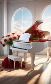 white baby grand piano with red roses for my friends Donald and Debbie