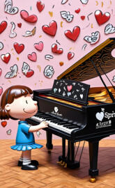 a cartoon girl playing a piano