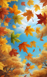 sparkling leaves flying in the wind