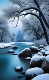 a river with snow on the banks