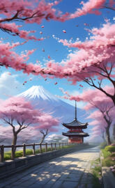Mt. Fuji with Japanese cherry blossoms