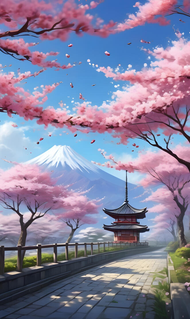Mt. Fuji with Japanese cherry blossoms